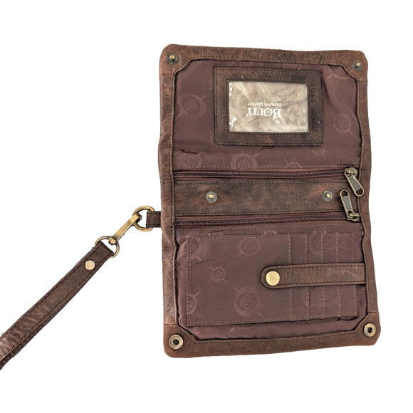 Born Rockforth Chocolate Brown Leather Convertible Crossbody Wristlet Wallet Bag - Picture 7 of 11